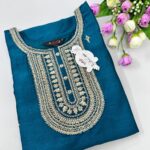 Women Silk cotton Georgette Kurtis| Peacock Blue | 3/4 Hand Sleeves | Side Cut Kurtis