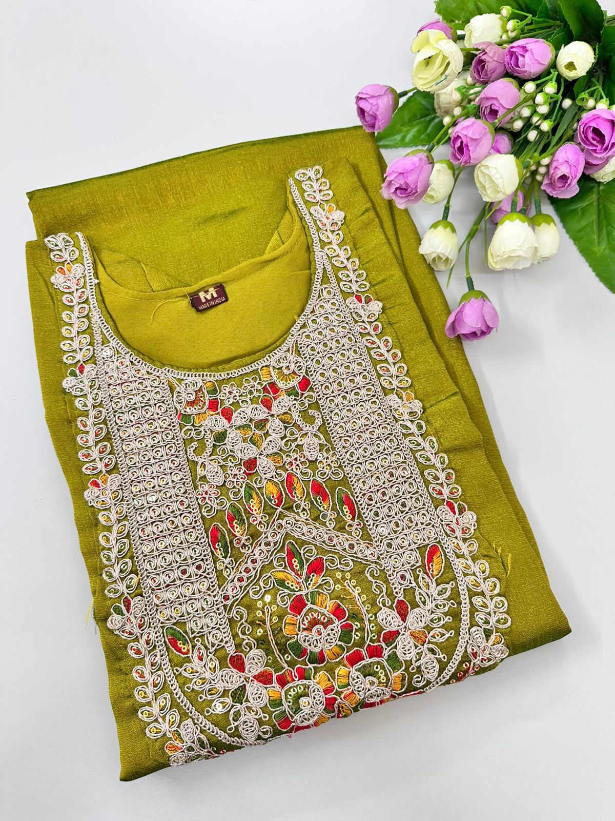 Women Silk cotton Georgette Kurtis| Mustard Green Color | 3/4 Hand Sleeves | Side Cut Kurtis