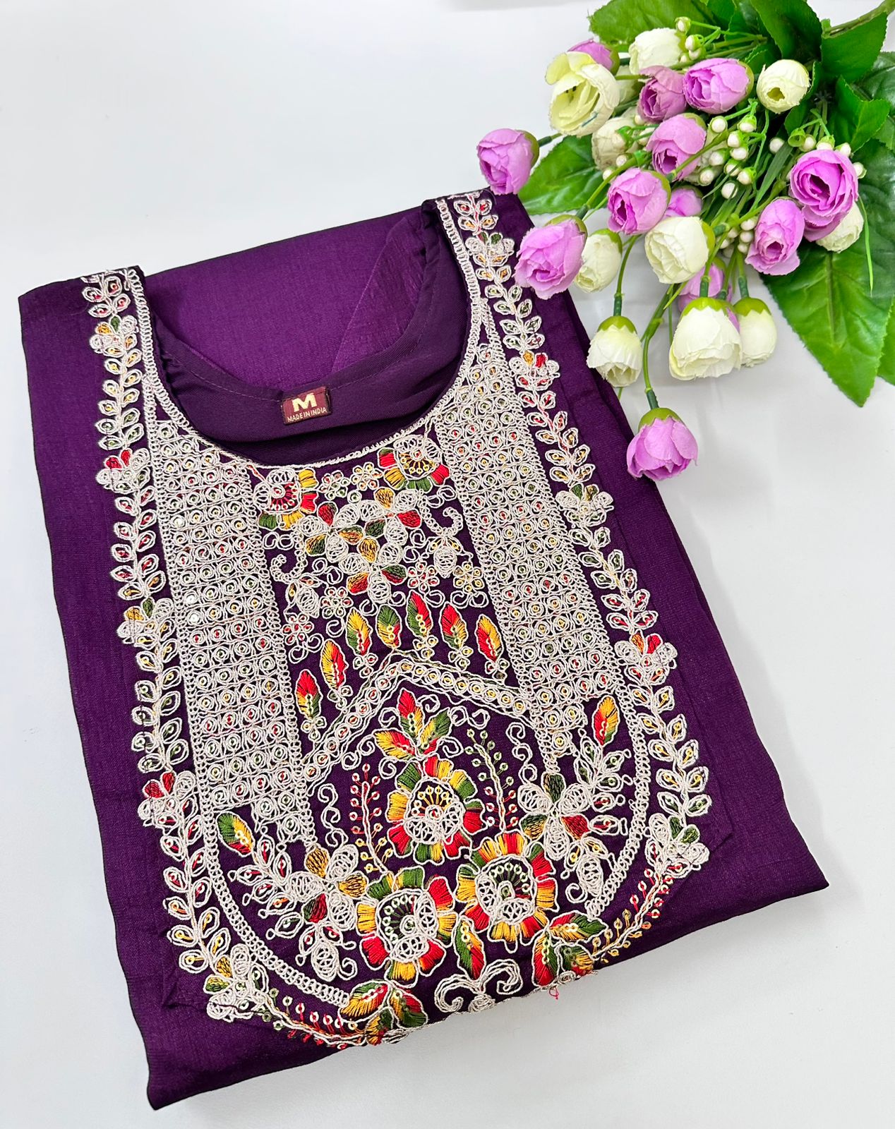 Women Silk cotton Georgette Kurtis| Deep Purple Color | 3/4 Hand Sleeves | Side Cut Kurtis