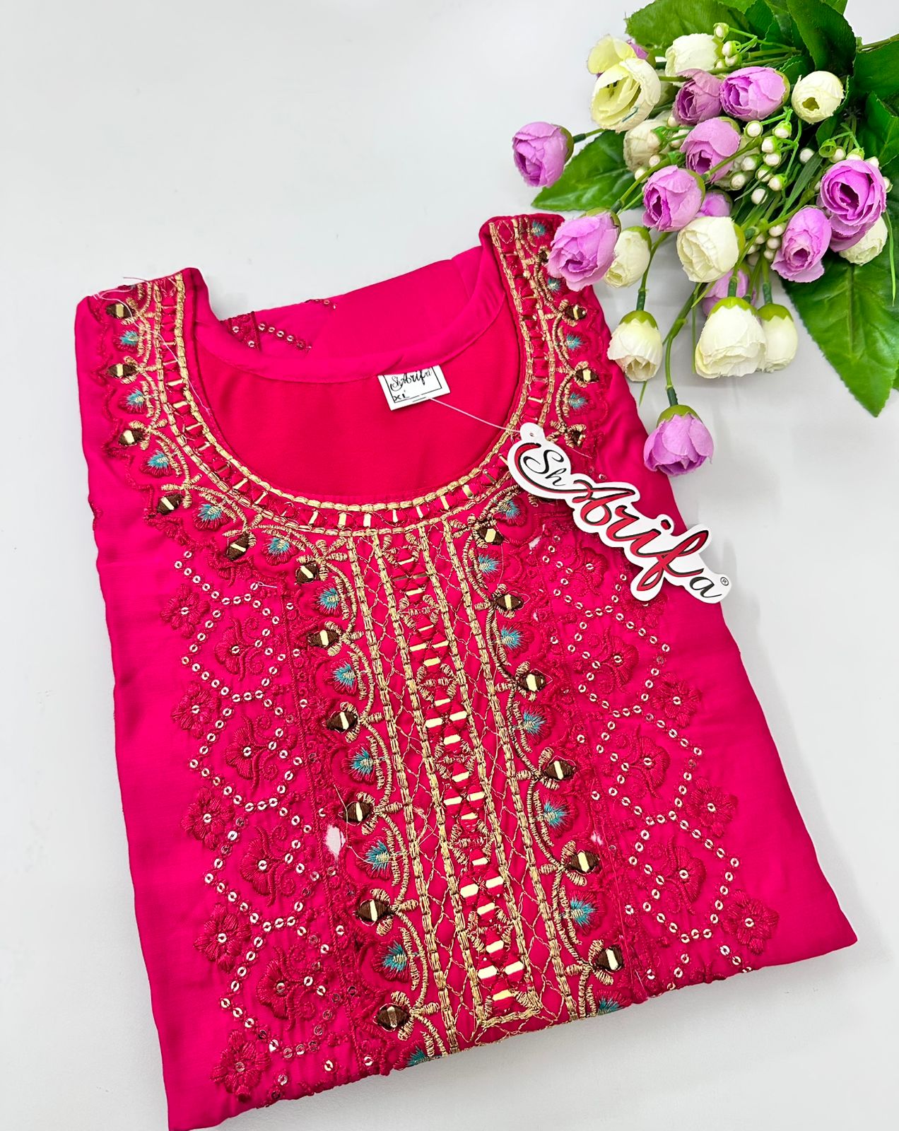 Women Silk cotton Georgette Kurtis| Bright Pink Color | 3/4 Hand Sleeves | Side Cut Kurtis