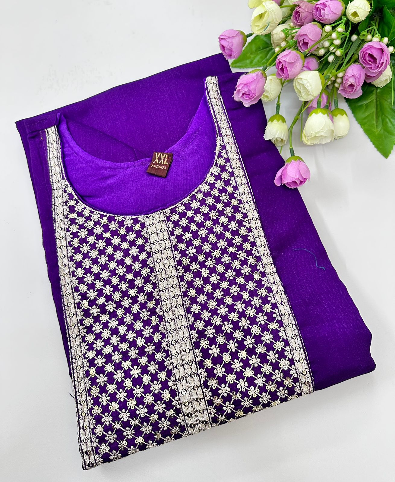 Rich and Woven Look Women Silk cotton Georgette Kurtis| Deep Purple Color | 3/4 Hand Sleeves | Side Cut Kurtis