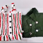 Vertical Stripes Classic Elegant Gown with Jacket sets | White Smocked Top + Dark Green Shirt