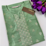 Green Kurti with Golden Embroidery | V Neck with slit