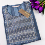 Steel Blue Kurti with Silver Embroidery | Round Neck