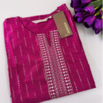 Magenta Kurti with White Embroidery | V Neck with slit