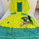 Lime Teal Harmony Printed Cotton Blend Kurti | Round Neck